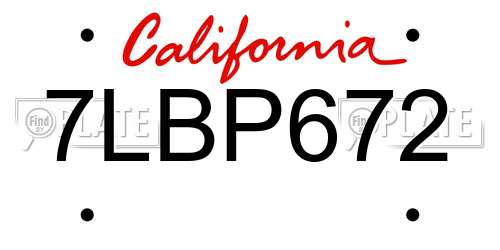 7LBP672 California License Plate