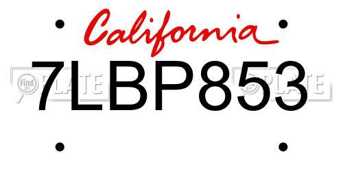 7LBP853 California License Plate