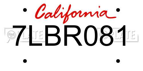 7LBR081 California License Plate