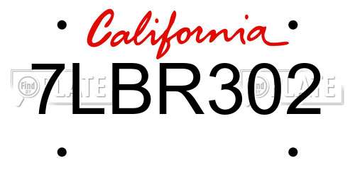 7LBR302 California License Plate