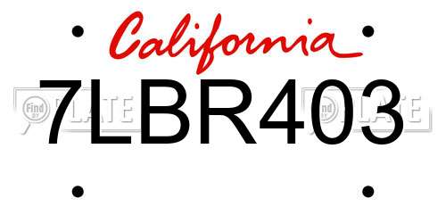 7LBR403 California License Plate