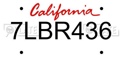 7LBR436 California License Plate