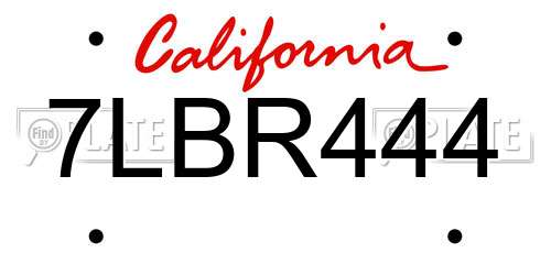 7LBR444 California License Plate