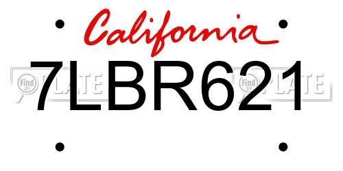 7LBR621 California License Plate