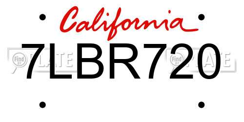 7LBR720 California License Plate