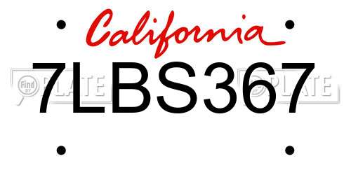7LBS367 California License Plate