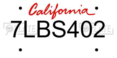 7LBS402 California License Plate