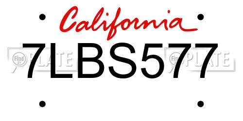 7LBS577 California License Plate