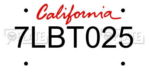 7LBT025 California License Plate
