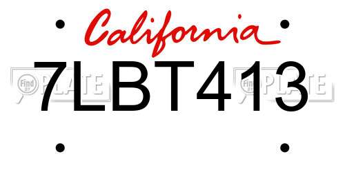 7LBT413 California License Plate