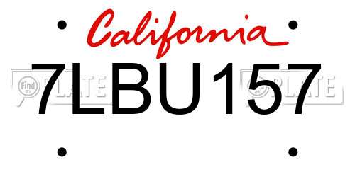 7LBU157 California License Plate