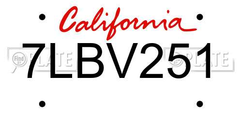 7LBV251 California License Plate