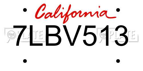 7LBV513 California License Plate