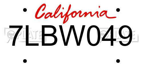 7LBW049 California License Plate