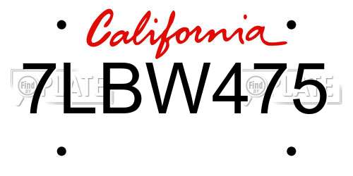 7LBW475 California License Plate