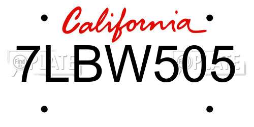 7LBW505 California License Plate