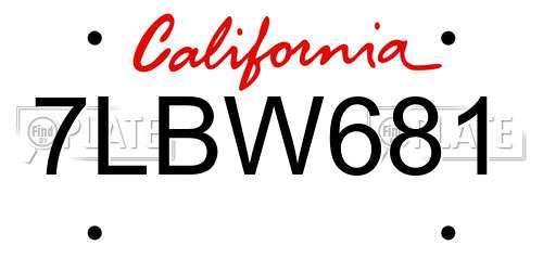 7LBW681 California License Plate