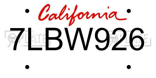 7LBW926 California License Plate