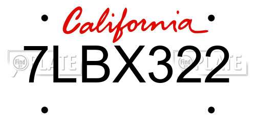 7LBX322 California License Plate
