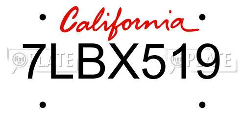 7LBX519 California License Plate
