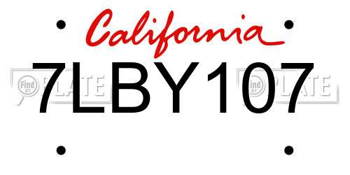 7LBY107 California License Plate