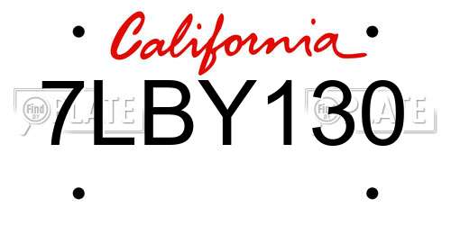 7LBY130 California License Plate