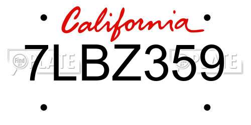 7LBZ359 California License Plate
