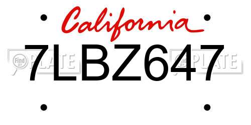 7LBZ647 California License Plate