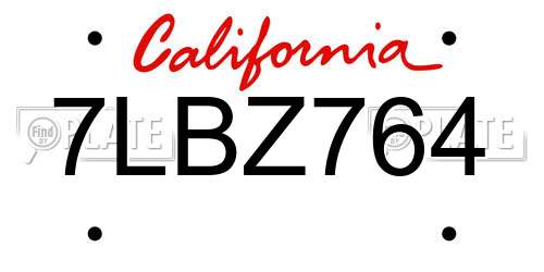 7LBZ764 California License Plate
