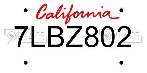 7LBZ802 California License Plate