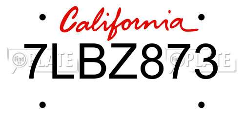 7LBZ873 California License Plate