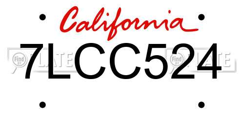 7LCC524 California License Plate