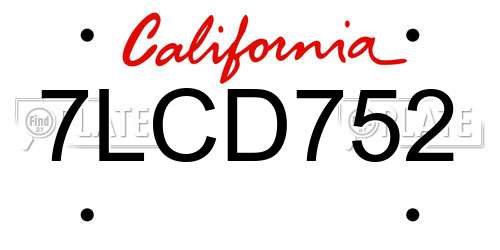 7LCD752 California License Plate