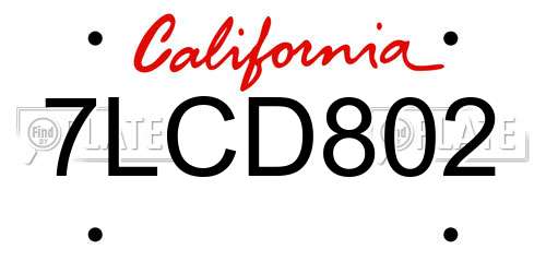 7LCD802 California License Plate