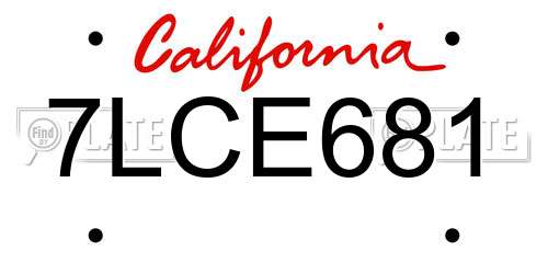 7LCE681 California License Plate