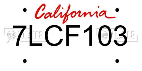 7LCF103 California License Plate