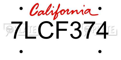 7LCF374 California License Plate