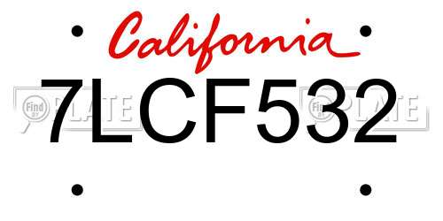 7LCF532 California License Plate