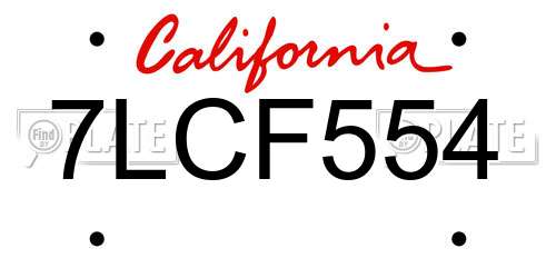 7LCF554 California License Plate