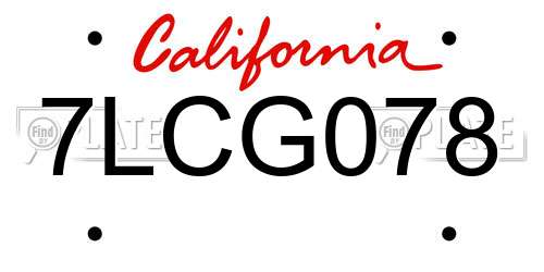 7LCG078 California License Plate