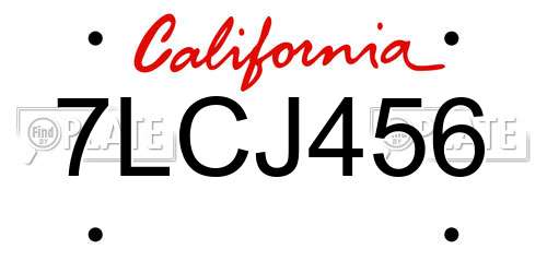 7LCJ456 California License Plate