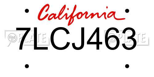 7LCJ463 California License Plate