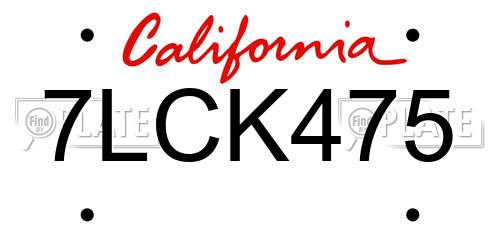 7LCK475 California License Plate