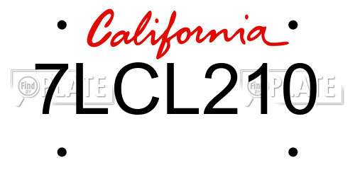 7LCL210 California License Plate