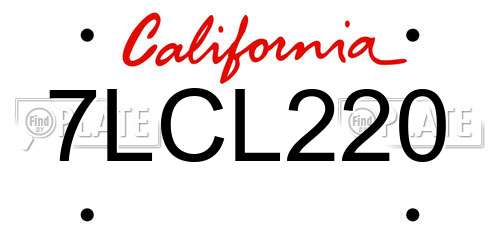 7LCL220 California License Plate