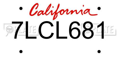 7LCL681 California License Plate