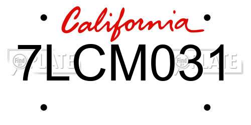 7LCM031 California License Plate