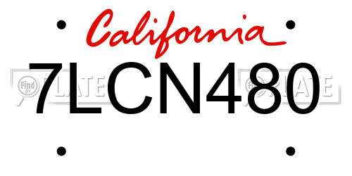 7LCN480 California License Plate