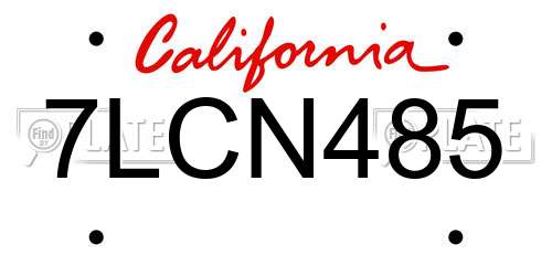 7LCN485 California License Plate