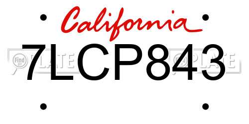 7LCP843 California License Plate